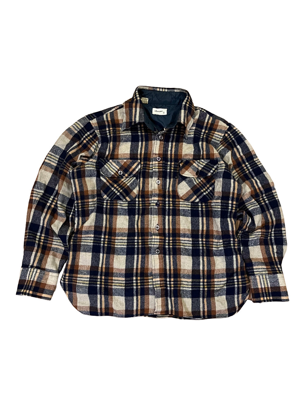 Vintage 70s 80s Arrow Mens L Wool Plaid Flannel Shirt Vtg Outdoor Utility Grunge